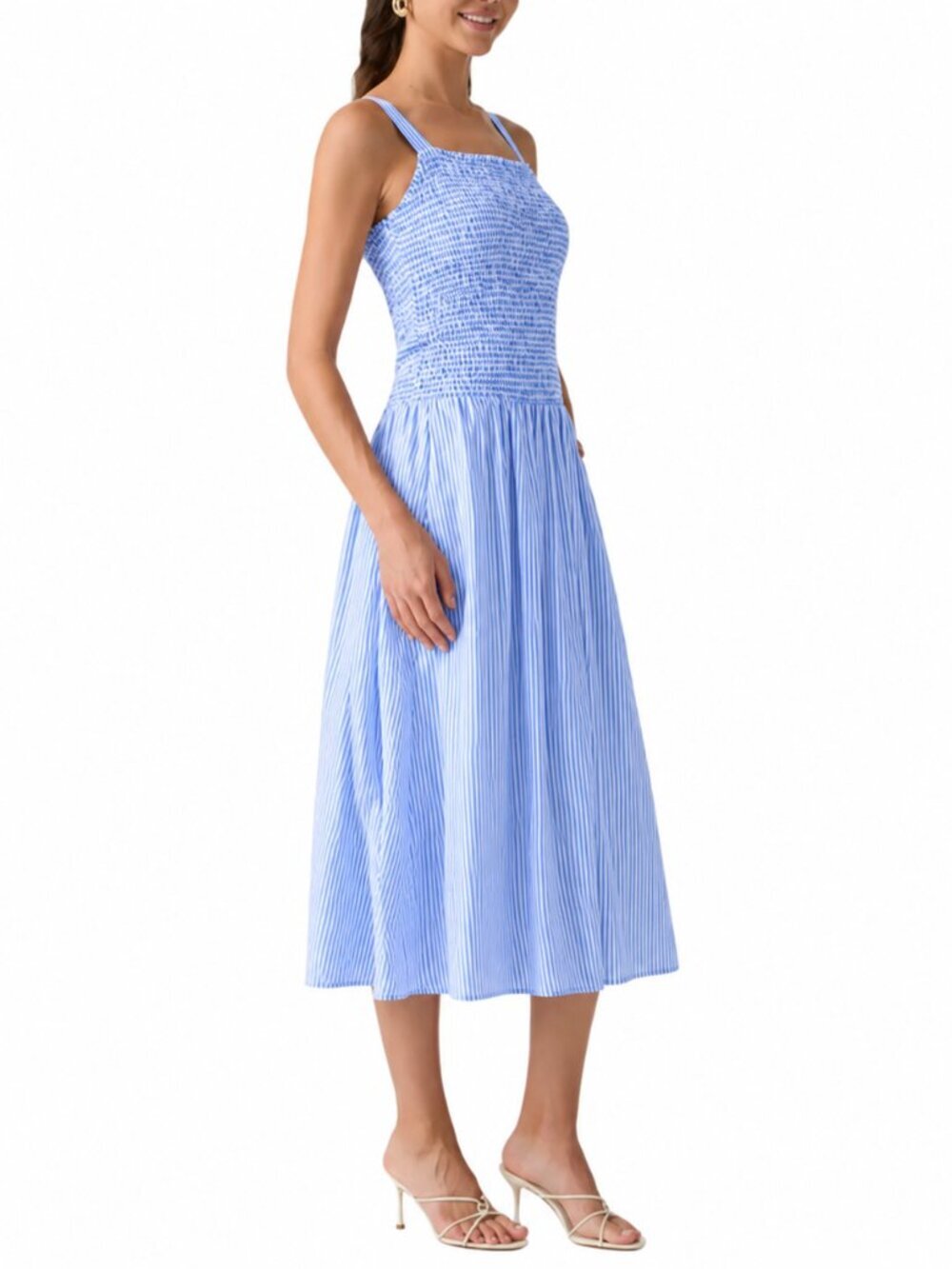 *NWOT* OGLmove Blue/White Striped Poplin Square Neck Midi Bra Dress – Medium - Picture 2 of 6